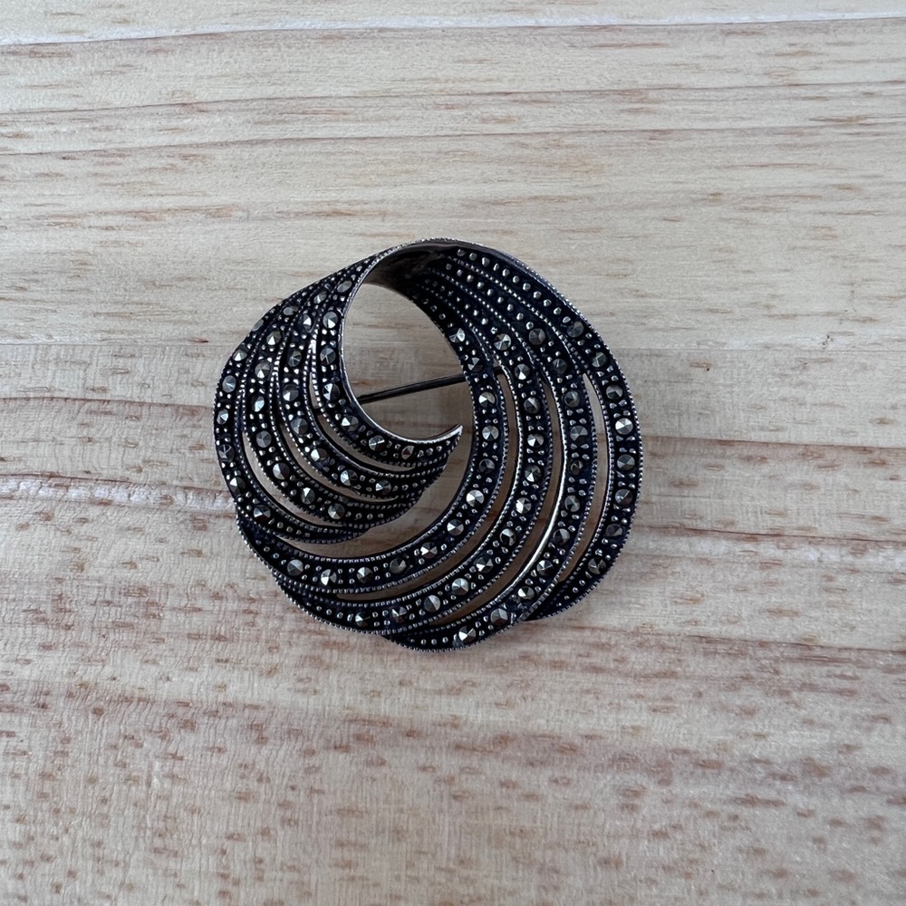 Vintage Marcasite Sterling Silver Brooch